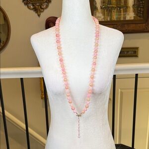 Vintage Pink Peach Beaded Lariat Y Necklace Faux Pearl Art Deco